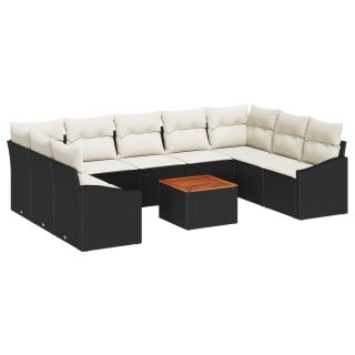 10-osaline aiamööbli komplekt padjadega Must polü rattan Acacia