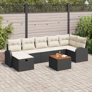 8 tükiline aed sofa komplekt padjadega must polü rattan
