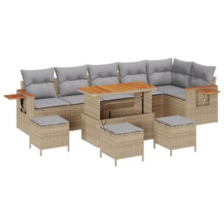 10-osaline aiadiivanikomplekt padjadega Beež Polü Rattan Acacia,4-osaline aiatoa komplekt padjadega Beež Polü Rattan Acacia