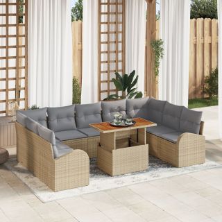10-osaline Aia Söögikomplekt Kuskette Beež Polü Rattan Acacia