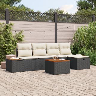 6 tükki aiamööbli komplekt padjadega must polü rattan