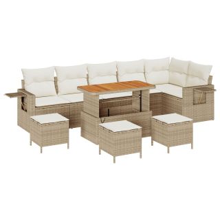 10-osaline aedsofa komplekt padjadega beež polü rattan akatsia,4-osaline aeda söögilaud komplekt padjadega beež polü rattan akatsia