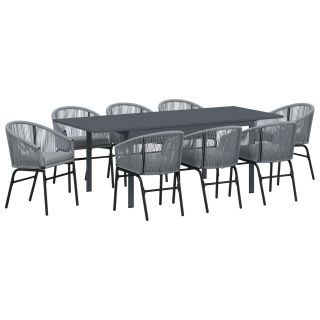 10-osaline aia söögilaud padjadega Hall Polü Rattan,Venitatav aia laud antriit (140-210)x90x73 cm teras