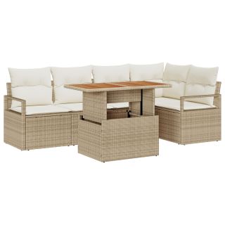 6-osaline aiajuhiga diivanikomplekt padjadega, Beež, Polü rattan,2-kohaline aiajuhiga diivan koos hoidmise ja padjadega, Beež, Polü rattan