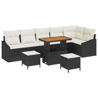 9-osaline aia sofa komplekt padjaga Must polürotang akatsiaga,2-kohaline aia sofa salvestamise ja padjadega Must polürotang,3-osaline aia söömise komplekt padjaga Must polürotang akatsiaga