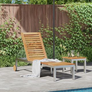 Päikeselounger Ratastega 207x58x35 cm Kõva Puit Akatsia & Roostevaba Teras