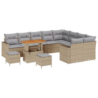 12-osaline aia diivanikomplekt padjadega Beež Polü Rattan Acacia,3-osaline aia söögikomplekt padjadega Beež Polü Rattan Acacia