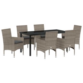 7-osaline aia söögilaud koos padjadega Hall polü rattan,Aialaud must 160x80x73 cm karastatud klaas