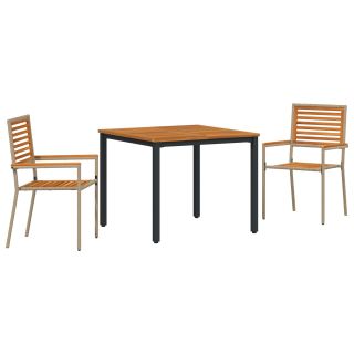 3-osaline Aia Söögikomplekt Beež Poly Rotang Akaatsia,Virnastavad Aia TOOLID Padjaga - 2-osaline komplekt Beež Poly Rotang,Aia Laud 90x90x75 cm Tugev Akaatsiapuu ja Metall