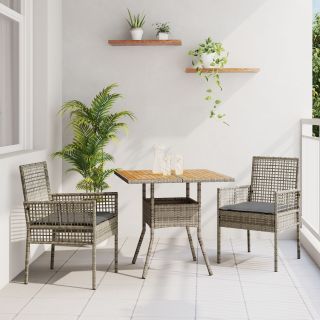 3-osaline aia söögikomplekt koos padjadega hall polü rattan
