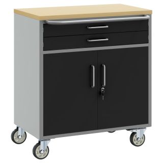 Tööriistakapp rattastel ja lukustatava uksega Must 75x45x85 cm Teras