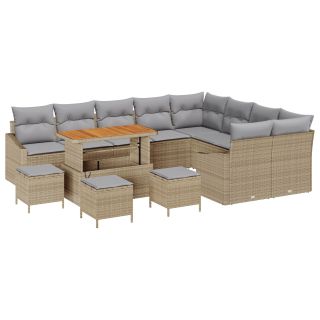 13-osaline aiamööbli komplekt padjadega beež polü rattan,2-kohaline aiamööbel hoiustamise ja padjadega beež polü rattan,4-osaline aiakohver padjadega beež polü rattan
