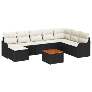 9-osaline aiadiivaniseade padjadega must polü rattan akatsia,2-kohaline aiadiivan padjadega must polü rattan
