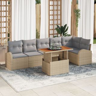 7-osaline AiDining komplekt patjadega Beež Polü Rattan Acacia