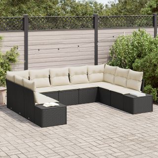 9 Tükki Aedsofa Komplekt Padjadega Must Polürotang