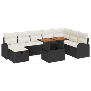 9-osaline aia diivanikomplekt padjadega Must Polü rattan,2-kohaline aia diivan hoiustamise ja padjadega Must Polü rattan