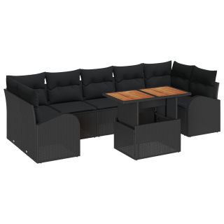 8-osaline aia diivanikomplekt patjadega Must polü rattan,2-kohaline aia diivan panipaiga ja patjadega Must polü rattan