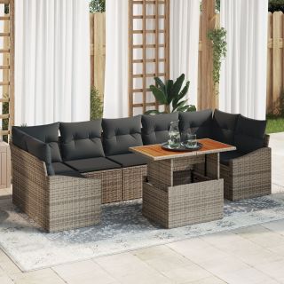8 tükki aia söögikomplekt padjadega hall polü rattan akaatsia