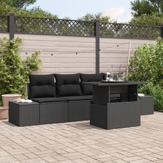 5-osaline aiakohvikomplekt koos padjadega must polü rattan