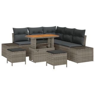 8 tükki aia diivanikomplekt padjadega hall polü rattan akatsia,2-kohaline aia diivan padjadega hall polü rattan,3 tükki aia söögilaud komplekt padjadega hall polü rattan akatsia