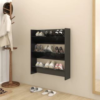 Настенный шкаф для обуви, черный, 80 x 18 x 90 см, искусственное дерево