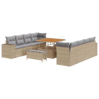 11-osaline Aia Diivanikomplekt Padjadega Beež Polü Rattan Akaatsia,3-osaline Aia Söögikomplekt Padjadega Beež Polü Rattan Akaatsia