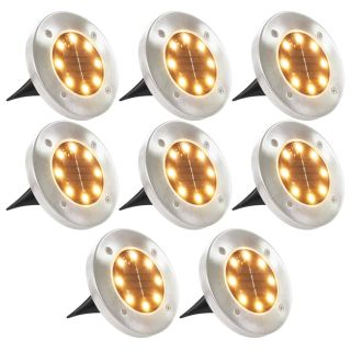 päikesepatareidega maapinnavalgustid, 8 tk LED-tuled, soe valge