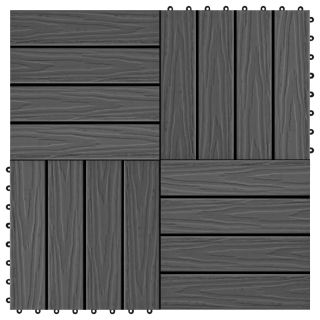 11 tk terrassiplaadid, kõrgreljeefne, WPC, 30x30 cm, 1 m², must
