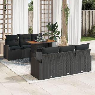 7-osaline aia söögikomplekt patjadega Must Polü Rattan Akaatsia
