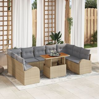 10-osaline Aia Söögikomplekt Kuskette Beež Polü Rattan Acacia