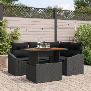 5-osaline aiandiine komplekt patjadega Must Polü Rattan Akatsia