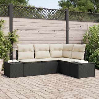 4 Tükki Aia Sofa Komplekt koos Padjaga Must Polürotang