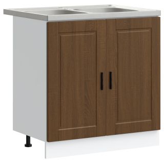 Sink Base Cabinet Porto koos valamu Pruun Tamme 80x46x84,5 cm Tehispuit