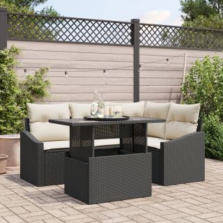 5-osaline aia sohva komplekt padjadega must polü rattan