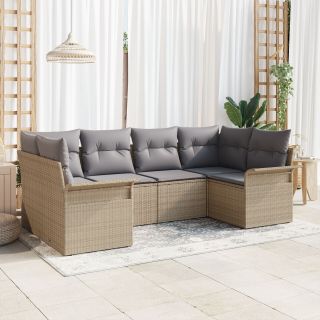 6 Tükki Aiamööbli Komplekt Padjadega Beež Poly Rattan