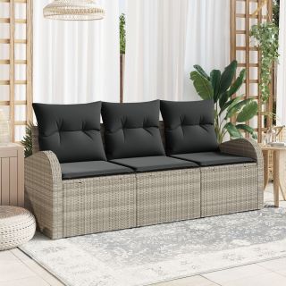3-osaline aia diivanikomplekt padjadega helehall polü rattan