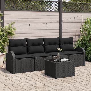 5-osaline aia diivanikomplekt padjadega Must Polü Rattan