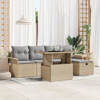 6-osaline Aed Sofa Komplekt koos Padjadega Beež Polü Rattan