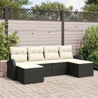 6 tükki aia diivanite komplekt padjadega Must polü rattan