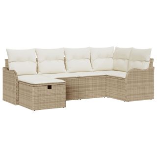 6-osaline aia sofa komplekt beež polü rattanist pehmendustega,2-kohaline aia sofa koos hoiuruumi ja pehmendustega beež polü rattanist