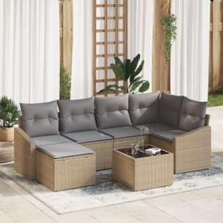 7-osaline aia diivanikomplekt koos patjadega must polü rattan