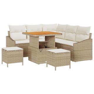 8-osaline Aed Diivanite Komplekt Padjaga Beež Polü Rattan Acacia,2-kohaline Aed Diivan Padjaga Beež Polü Rattan,3-osaline Aed Söögilaudade Komplekt Padjaga Beež Polü Rattan Acacia
