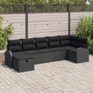 7-osaline aia diivanikomplekt padjadega Must Polü Rattan