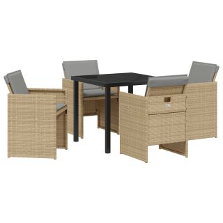 5-osaline aia söögikomplekt padjadega beež polürotang,aia laud must 80x80x73 cm karastatud klaas