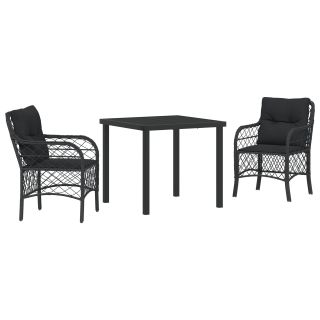 3-osaline Aia Söögikomplekt Padjaga Must Polü Rattan