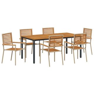 7-osaline aia söögikomplekt Beež polü rattan akaatsia,virastavad aia toolid padjadega - 2-osaline komplekt beež polü rattan,aia laud 180x90x75 cm tahke akaatsia puust ja metallist
