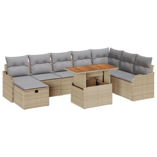 9-osaline aia diivani komplekt padjadega Beež Polü Rattan,2-vastav aia diivan padjadega Beež Polü Rattan