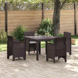 5 Osaline Aia Söögikomplekt Pehmendustega Pruun Polü Rattan