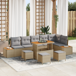 10-osaline aiadiivanikomplekt patjadega Beež Polürotang Acacia