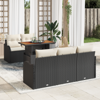 6-osaline aia diivanite komplekt padjadega Must Poly Rattan